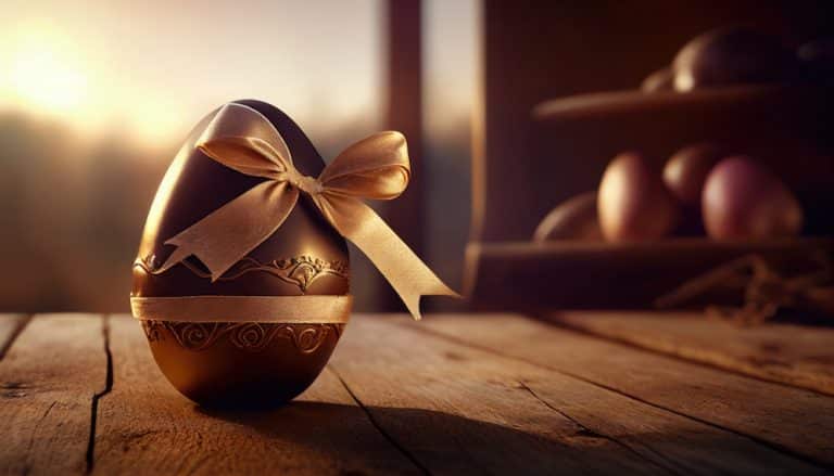 easter chocolate egg with bow table